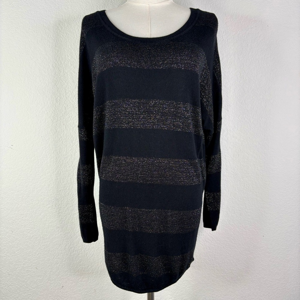 GUESS by Marciano Black Metallic Stripe Knit Tunic Sweater – Size S